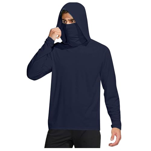 Sun Hoodie Herren UV-Schutz Langarm T-Shirt mit Maske und Kapuze Schnelltrocknend UPF 50+ Kapuzenpullover Sommer Sonnenschutz Funktionsshirt Atmungsaktiv Rashguard Leichte Kapuzenshirt für Angeln von BFSWL