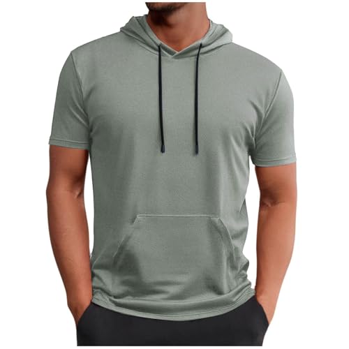 T Shirt mit Kapuze Herren Kurzarm Hoody Männer Sportshirt Sommer Kapuzen T-Shirt Freizeit Einfarbig Kapuzenshirt Dünn Pullover Kapuzenpulli von BFSWL