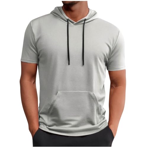 T Shirt mit Kapuze Herren Kurzarm Hoody Männer Sportshirt Sommer Kapuzen T-Shirt Freizeit Einfarbig Kapuzenshirt Dünn Pullover Kapuzenpulli von BFSWL
