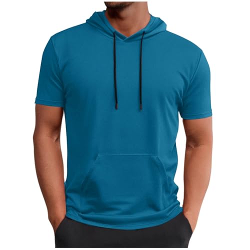 T Shirt mit Kapuze Herren Kurzarm Hoody Männer Sportshirt Sommer Kapuzen T-Shirt Freizeit Einfarbig Kapuzenshirt Dünn Pullover Kapuzenpulli von BFSWL