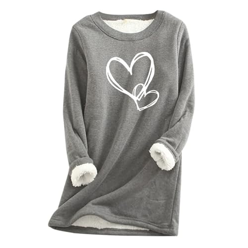 Teddy Fleece Pullover Damen Grosse Grössen Fleecepullover Einfarbig Sweatshirt Ohne Kapuze Langarm Warm Gefütterte Pulli Freizeit Winter Fleecepulli Basic Plüsch Langarmshirt Thermounterwäsche von BFSWL