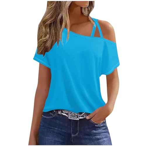 Teenager Mädchen Geschenke T Shirt Damen Schulterfrei Tshirt Spaghettiträger T-Shirt Kurzarm Oberteile Sommer Lässig Bluse Modisch Strtch Tunika Fließend Pullover Shirt Locker Bequem von BFSWL
