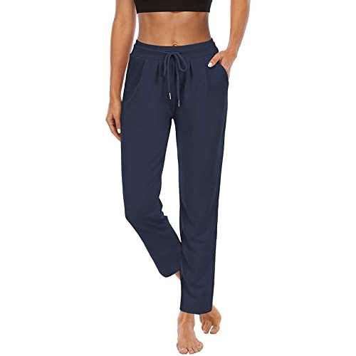 Trainingshose Damen mit Taschen Lang Yoga Sport Hosen Leichte Stretch Jogginghose Einfarbig High Waist Yogahose Baggy Sporthose mit Kordelzug Gerades Bein Freizeithose Fitness Laufhose Sweatpants von BFSWL