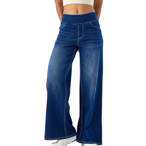 Weite Hosen Damen Elastiche Jeans Baggy Weites Bein Jeans Wide Leg Hose High Waist Stretch Palazzo Jeanshose Bootcut Freizeithose von BFSWL