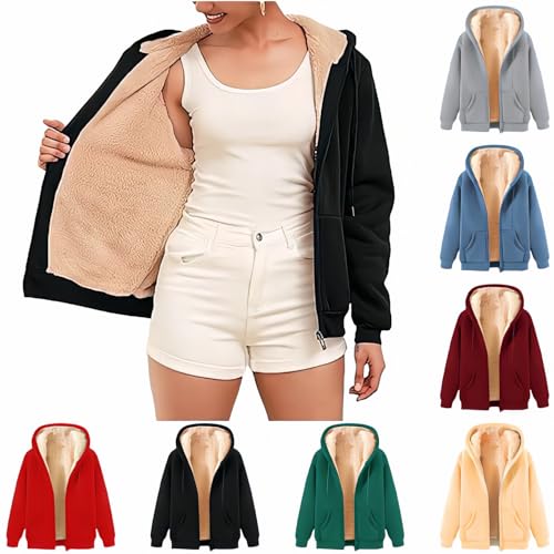 Winterjacke Damen Warm Gefüttert Sweatjacke Übergangsjacke mit Kapuze Classic Einfarbig Fleecejacke Freizeit Wintermantel Winter Kapuzenjacke Kapuzenpullover Damen-Jacken Unisex Mantel für Paare von BFSWL