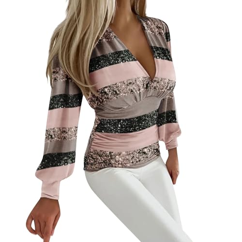 Musselin Bluse Glitzer Oberteile Bluse Satin Glitzer Top Damen Hippie Oberteil Damen Crop Tops Festliche Oberteile T-Shirt Damen Lustig Longshirt Damen Oberteile Damen Langarm Bluse Satin von BFTHWY