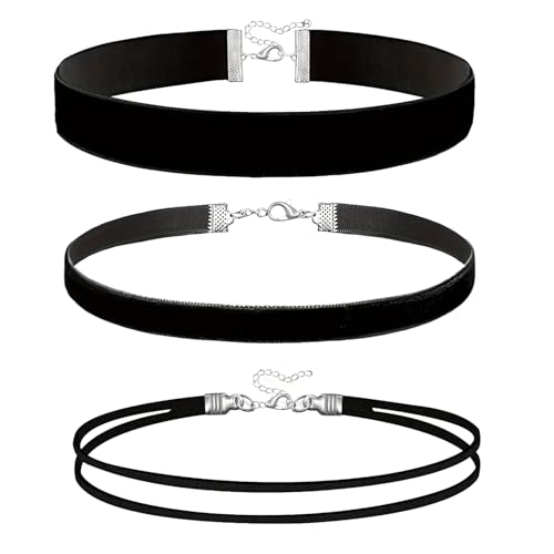 3 Stück Schwarz Choker Kette Damen,Halsband Schmuck,Velvet Schwarze Samt Halsketten Set,Verstellbare Klassische Kropfband Halskette für Frauen und Mädchen,Dancing Halloween Geburtstag Party Cosplay von BFUZXY