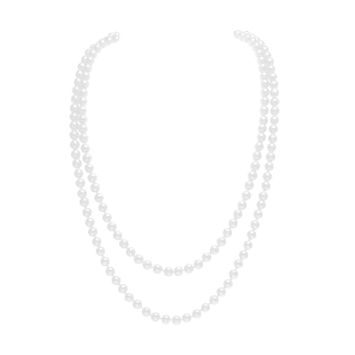 BFUZXY Elegante Lange Perlenkette Damen Weiß Kostüm Accessoire mit Künstlichen Pearl Necklace, Perlen,Lang Perlenkette Damen,1 Stück Halskette im Art Deco Stil für Damenmode & Abendgarderobe,Modische von BFUZXY