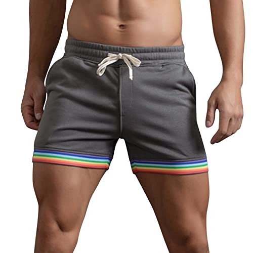 BFYSFBAIG Herren Running Sporthose Fitness Herren Sommer einfarbig Regenbogen Hosen Tasche Kordelzug lose beiläufige Sport Laufhose gerade Shorts Strandhose von BFYSFBAIG