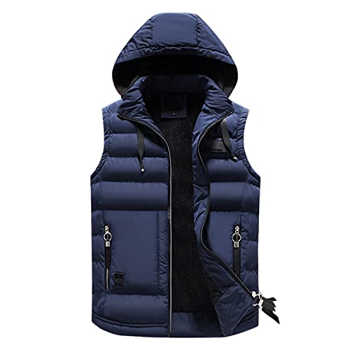 BFYSFBAIG Herren-Westen leicht mit Taschen lässig Fleece modisch,Stehkragen Weste mit Tasche ärmellos warm einfarbig Weste für Herren (AH-1-Dark Blue, XL) von BFYSFBAIG