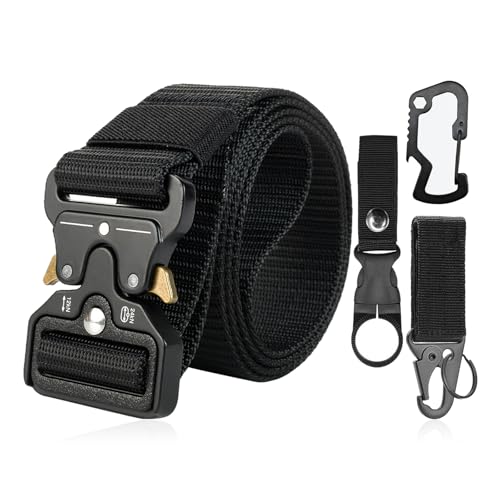 Taktischer Gürtel,Herren Schnellverschluss Gürtels,3,8*130cm Rettungsdienst-Gürtel,Arbeitsgürtel mit Metallschnalle und Wasserflaschenclip Haken,Nylon Militär Feuerwehr Hochleistungsgürtel für Jagen von BGCCWJ