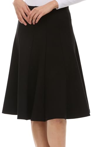 BGDK Premium-Lycra-Rock – dicker und blickdichter Faltenrock mit Stretch-Taille, knielang und mittellang Optionen, Schwarz – 63,5 cm knielang, XX-Large von BGDK