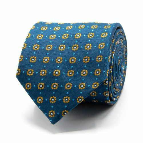 Seiden-Jacquard Krawatt mit kl. Blüten Petrol von BGENTS