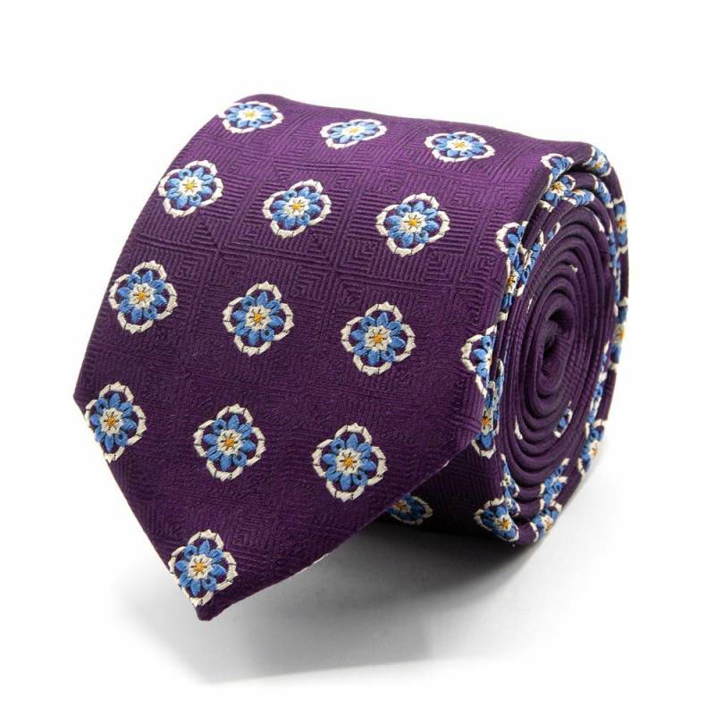 Seiden-Jacquard Krawatte mit Blüten Violett von BGENTS