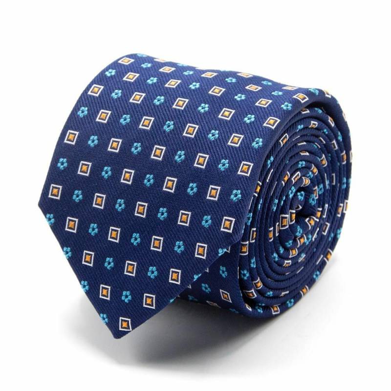 Seiden Krawatte mit Quadr. und Blüten Marineblau von BGENTS