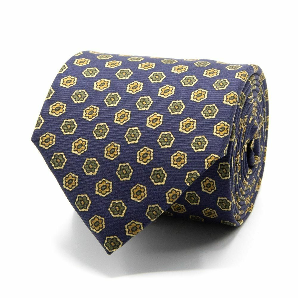 Seiden-Saglia-Krawatte mit kl. Blüten Dunkelblau von BGENTS
