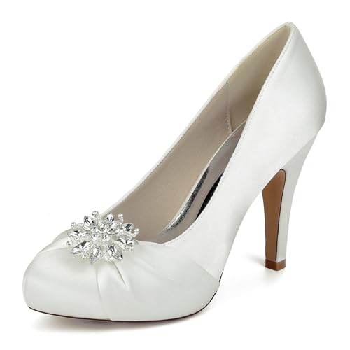 BGFCDFGV Damen High Heels, Plateau runde Zehenpartie, Flache Strasssteine, Hochzeitsschuhe, Brautschuhe, Brautjungfernschuhe,Beige,39 EU von BGFCDFGV