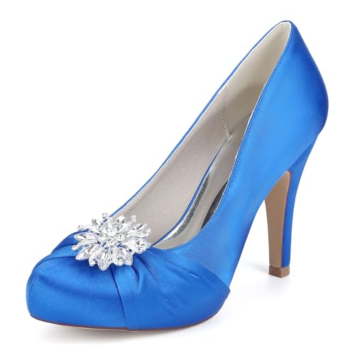 BGFCDFGV Damen High Heels, Plateau runde Zehenpartie, Flache Strasssteine, Hochzeitsschuhe, Brautschuhe, Brautjungfernschuhe,Blau,40 EU von BGFCDFGV