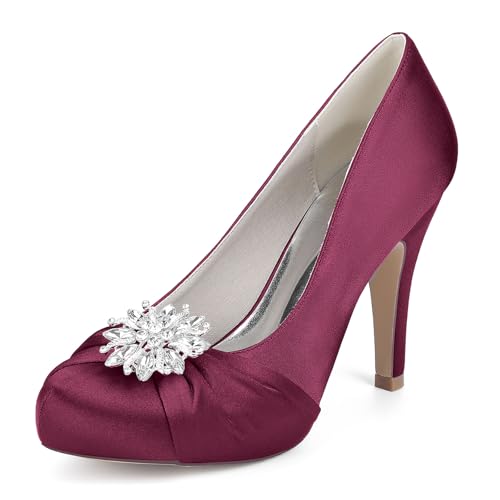 BGFCDFGV Damen High Heels, Plateau runde Zehenpartie, Flache Strasssteine, Hochzeitsschuhe, Brautschuhe, Brautjungfernschuhe,Braun,41 EU von BGFCDFGV