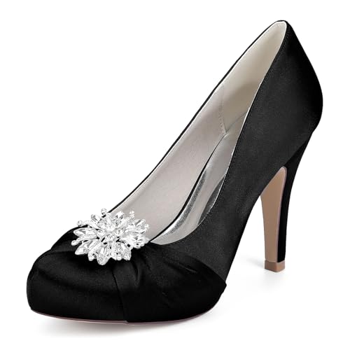 BGFCDFGV Damen High Heels, Plateau runde Zehenpartie, Flache Strasssteine, Hochzeitsschuhe, Brautschuhe, Brautjungfernschuhe,Schwarz,37 EU von BGFCDFGV