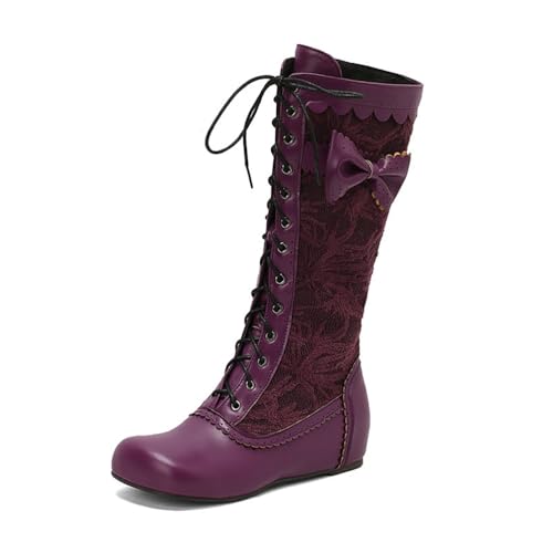 BGFCDFGV Damen Vintage Britischer Stil Schnürstiefel zum Reiten,Lila,41 EU BGFCDFGV Damen Vintage Britischer Stil Schnürstiefel zum Reiten,Lila,41 EU von BGFCDFGV