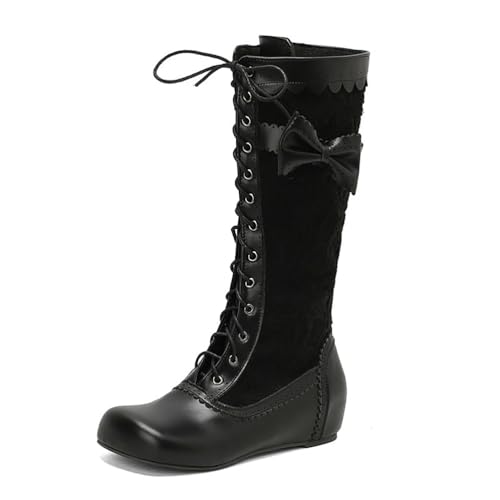 BGFCDFGV Damen Vintage Britischer Stil Schnürstiefel zum Reiten,Schwarz,50 EU von BGFCDFGV