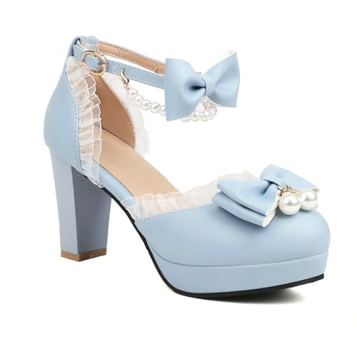 BGFCDFGV Damensandalen, Prinzessinnenschuhe, High Heels, Damen-Blockabsätze,Blau,39 EU von BGFCDFGV