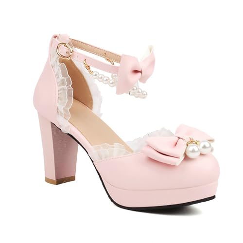 BGFCDFGV Damensandalen, Prinzessinnenschuhe, High Heels, Damen-Blockabsätze,Rosa,43 EU von BGFCDFGV