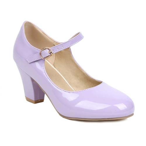 BGFCDFGV Mary Jane Schuhe, dickhackige hochhackige Feenschuhe, bonbonfarbene Damen-Einzelschuhe,Lila,42 EU von BGFCDFGV