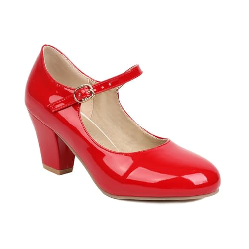 BGFCDFGV Mary Jane Schuhe, dickhackige hochhackige Feenschuhe, bonbonfarbene Damen-Einzelschuhe,Rot,40 EU von BGFCDFGV