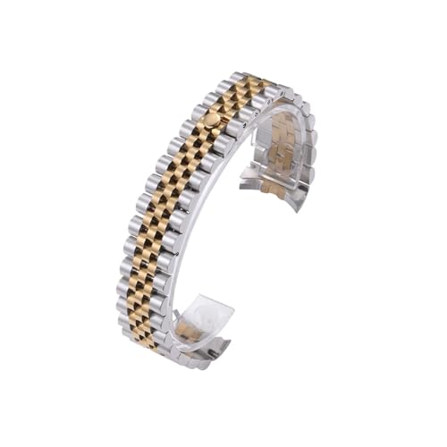 BGFFDSZ 17 mm 20 21 Metallgürtel, luxuriöses Uhrenarmband mit gebogenem Ende, kompatibel Rolex DATEJUST Jubilee, Edelstahl, King SEIKO-Armband(SilverGold-nologo,17mm) von BGFFDSZ