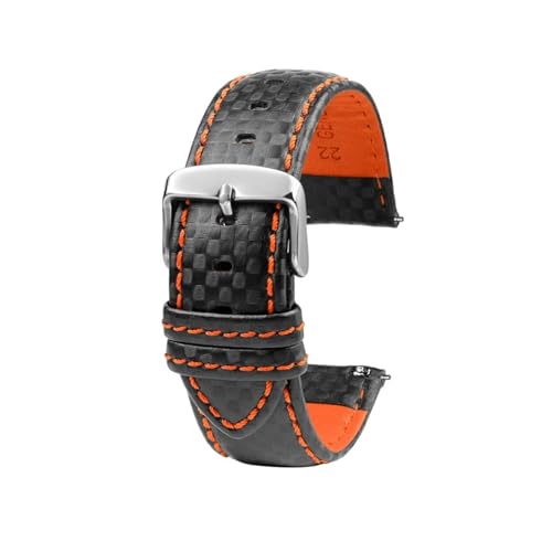 BGFFDSZ 20 mm 21 mm 22 mm 23 mm Carbonfaser-Lederarmband for Herren, Schwarz, Orange, Weiß, Rote Liniennaht, kompatibel mit universellem Uhrenarmband(Antique Black,20mm) von BGFFDSZ