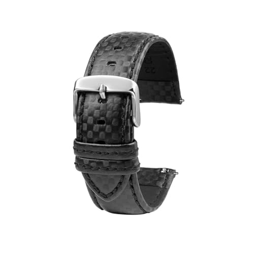 BGFFDSZ 20 mm 21 mm 22 mm 23 mm Carbonfaser-Lederarmband for Herren, Schwarz, Orange, Weiß, Rote Liniennaht, kompatibel mit universellem Uhrenarmband(Coal Black,20mm) von BGFFDSZ