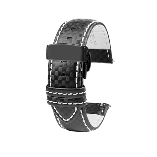 BGFFDSZ 20 mm 21 mm 22 mm 23 mm Carbonfaser-Lederarmband for Herren, Schwarz, Orange, Weiß, Rote Liniennaht, kompatibel mit universellem Uhrenarmband(Olive Flak,20mm) von BGFFDSZ