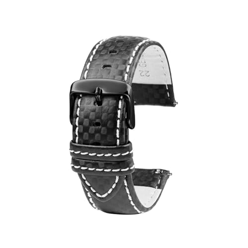 BGFFDSZ 20 mm 21 mm 22 mm 23 mm Carbonfaser-Lederarmband for Herren, Schwarz, Orange, Weiß, Rote Liniennaht, kompatibel mit universellem Uhrenarmband(Rose Green,20mm) von BGFFDSZ