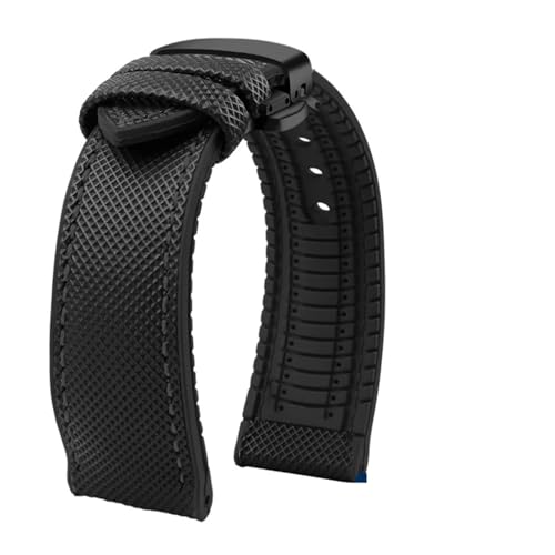 BGFFDSZ 20 mm 22 mm Armband Nylon Silikon Unterseite Uhrenarmband Kompatibel mit Seiko PROSPEX Serie Omega SEAMASTER 300 Canvas Gummi Sportarmband(Black-black B,21mm) von BGFFDSZ