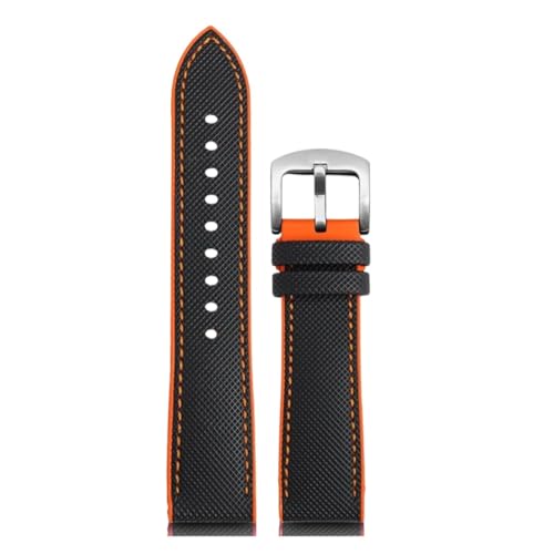 BGFFDSZ 20 mm 22 mm Armband Nylon Silikon Unterseite Uhrenarmband Kompatibel mit Seiko PROSPEX Serie Omega SEAMASTER 300 Canvas Gummi Sportarmband(Black orange-SR A,21mm) von BGFFDSZ