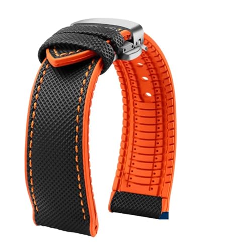 BGFFDSZ 20 mm 22 mm Armband Nylon Silikon Unterseite Uhrenarmband Kompatibel mit Seiko PROSPEX Serie Omega SEAMASTER 300 Canvas Gummi Sportarmband(Black orange-SR B,24mm) von BGFFDSZ