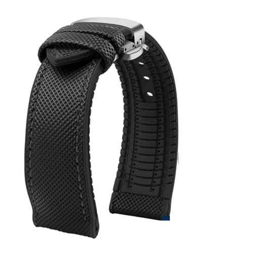 BGFFDSZ 20 mm 22 mm Armband Nylon Silikon Unterseite Uhrenarmband Kompatibel mit Seiko PROSPEX Serie Omega SEAMASTER 300 Canvas Gummi Sportarmband(Black-silver B,23mm) von BGFFDSZ