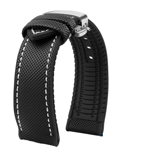 BGFFDSZ 20 mm 22 mm Armband Nylon Silikon Unterseite Uhrenarmband Kompatibel mit Seiko PROSPEX Serie Omega SEAMASTER 300 Canvas Gummi Sportarmband(Black white-silver B,21mm) von BGFFDSZ