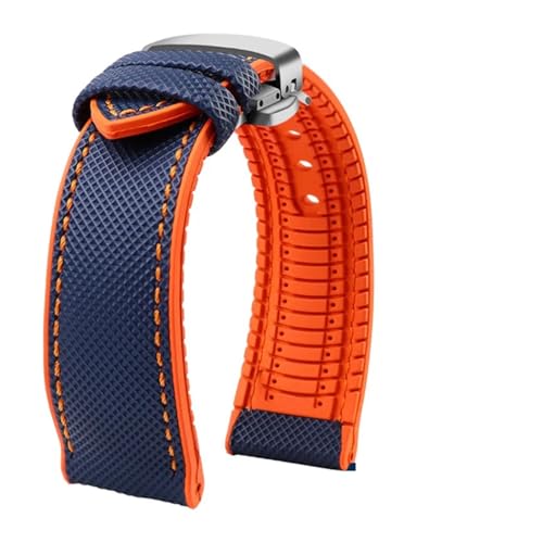 BGFFDSZ 20 mm 22 mm Armband Nylon Silikon Unterseite Uhrenarmband Kompatibel mit Seiko PROSPEX Serie Omega SEAMASTER 300 Canvas Gummi Sportarmband(Blue orange-silver B,20mm) von BGFFDSZ