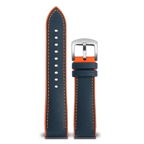 BGFFDSZ 20 mm 22 mm Armband Nylon Silikon Unterseite Uhrenarmband Kompatibel mit Seiko PROSPEX Serie Omega SEAMASTER 300 Canvas Gummi Sportarmband(Blue orange-silver v,20mm) von BGFFDSZ