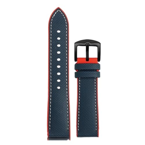 BGFFDSZ 20 mm 22 mm Armband Nylon Silikon Unterseite Uhrenarmband Kompatibel mit Seiko PROSPEX Serie Omega SEAMASTER 300 Canvas Gummi Sportarmband(Blue white-black A,22mm) von BGFFDSZ