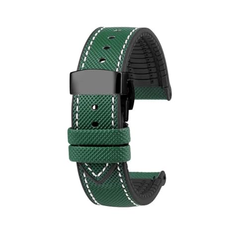 BGFFDSZ 20 mm 22 mm Armband Nylon Silikon Unterseite Uhrenarmband Kompatibel mit Seiko PROSPEX Serie Omega SEAMASTER 300 Canvas Gummi Sportarmband(Green white-black B,20mm) von BGFFDSZ