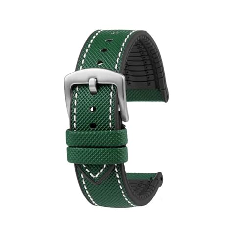 BGFFDSZ 20 mm 22 mm Armband Nylon Silikon Unterseite Uhrenarmband Kompatibel mit Seiko PROSPEX Serie Omega SEAMASTER 300 Canvas Gummi Sportarmband(Green white-silver A,20mm) von BGFFDSZ