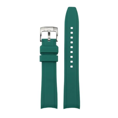 BGFFDSZ 20 mm 22 mm Gummi-Uhrenarmband mit gebogenem Ende, kompatibel mit Casio Swordfish Seiko Tissot Omega, wasserdichtes Silikon-Sportuhrenarmband(Green-silver A,20mm) von BGFFDSZ