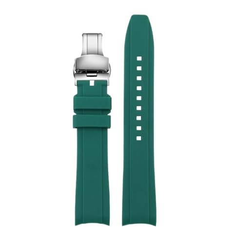 BGFFDSZ 20 mm 22 mm Gummi-Uhrenarmband mit gebogenem Ende, kompatibel mit Casio Swordfish Seiko Tissot Omega, wasserdichtes Silikon-Sportuhrenarmband(Green-silver B,22mm) von BGFFDSZ