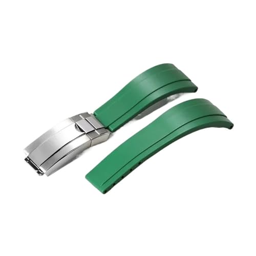 BGFFDSZ 20 mm Silikonarmband, kompatibel mit Rolex GMT Daytona Submariner Diving, Edelstahlschnalle, Herren- und Damenuhrenarmband aus Gummi, wasserdicht(Green-silver) von BGFFDSZ