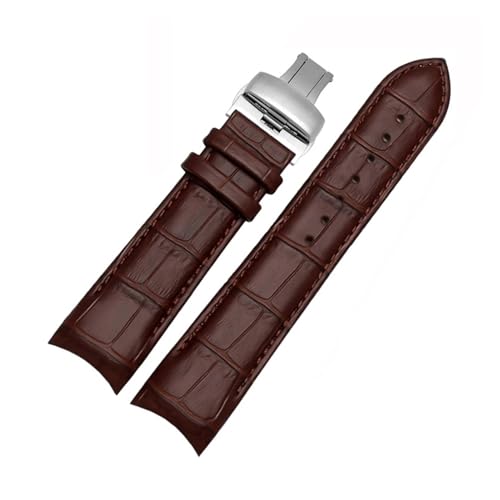 BGFFDSZ 22 mm 23 mm 24 mm Echtleder-Uhrenarmband mit gebogenem Ende, kompatibel mit Tissot-Uhrengürtel 1853 COUTURIER T035627A T035407A T035439, Herrenarmband(Brown-silver,23mm) von BGFFDSZ