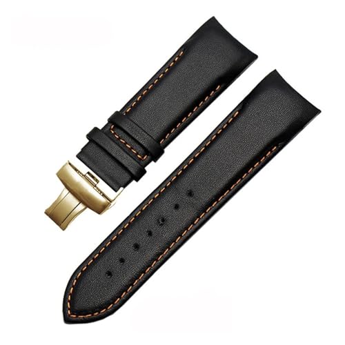 BGFFDSZ 22 mm 23 mm 24 mm Echtleder-Uhrenarmband mit gebogenem Ende, kompatibel mit Tissot-Uhrengürtel 1853 COUTURIER T035627A T035407A T035439, Herrenarmband(Oragne line-gold,22mm) von BGFFDSZ